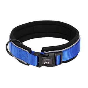 Customized Logo Nylon Pet Collar Waterproof Comfortable Padded Dog Collar With Reflective Strip