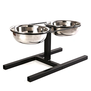 Wholesale Cheap Adjustable Raised Dog Bowl Stand With Double Stainless Steel Food Water Bowls