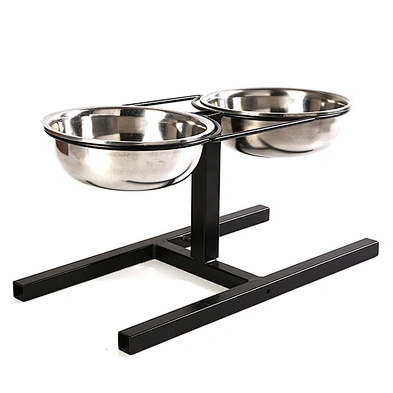 Wholesale Cheap Adjustable Raised Dog Bowl Stand With Double Stainless Steel Food Water Bowls