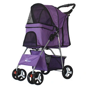 4 Wheels Pet Dog Jogger Stroller One-Click Folding Travel Pet Carrier Trolley Stroller For Dogs