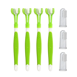 Cheap 3 Side Dog Toothbrush Stick Set Wholesale Pet Grooming Finger Toothbrush Kit Pet Dog Toothbrush