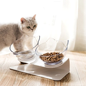 Hot sale tilting cat food bowl pet double bowl adjustable cat bowl