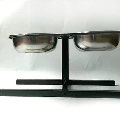Wholesale Cheap Adjustable Raised Dog Bowl Stand With Double Stainless Steel Food Water Bowls