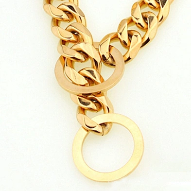 15mm 316L Stainless Steel Gold Dog Collar Luxury Cuban Link Gold Chain Dog Collar