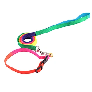 High quality rainbow pet dog collar and leash cheapest rainbow rope dog leash with bell
