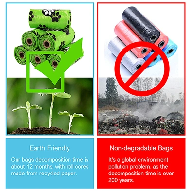 Amazon Hot Sale Pet Garbage Bag Dog Paw EPI high quality  degradable plastic dog poop bags