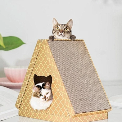 Indoor cat house lounge triangle eco friendly cardboard cat scratcher house
