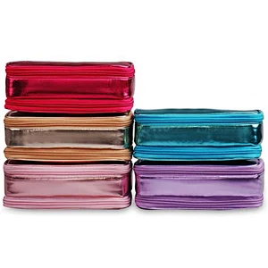 2014 simple style practical two compartment cosmetic bag, PU leather two zipper cosmetic packaging bag