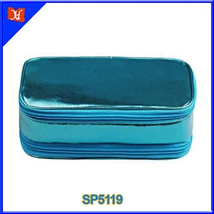 2014 simple style practical two compartment cosmetic bag, PU leather two zipper cosmetic packaging bag