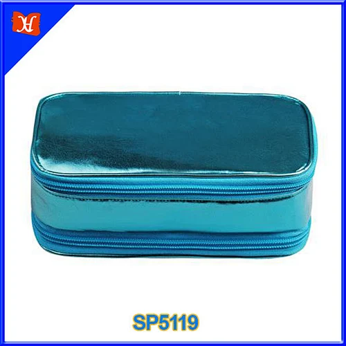 2014 simple style practical two compartment cosmetic bag, PU leather two zipper cosmetic packaging bag