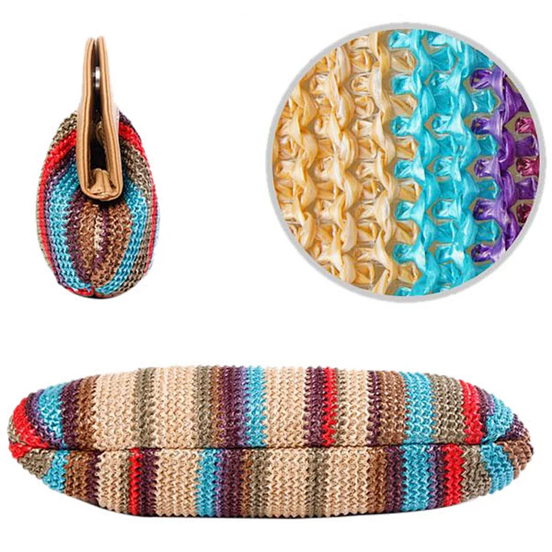 2014 new arrival girls colorful straw clutch bag, dumpling shape stylish lady colorful clutch handbag