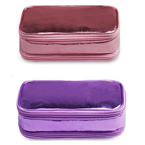 2014 simple style practical two compartment cosmetic bag, PU leather two zipper cosmetic packaging bag