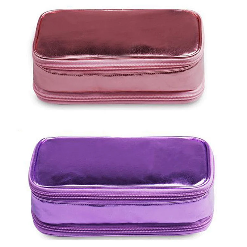 2014 simple style practical two compartment cosmetic bag, PU leather two zipper cosmetic packaging bag