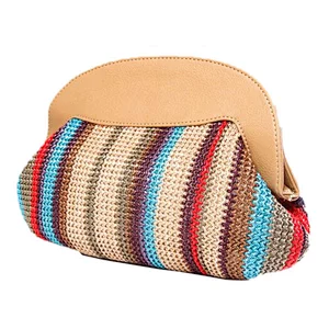 2014 new arrival girls colorful straw clutch bag, dumpling shape stylish lady colorful clutch handbag