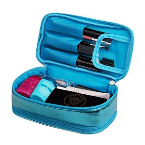 2014 simple style practical two compartment cosmetic bag, PU leather two zipper cosmetic packaging bag