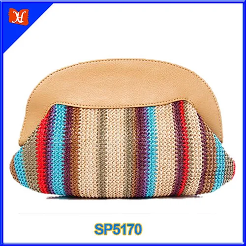 2014 new arrival girls colorful straw clutch bag, dumpling shape stylish lady colorful clutch handbag