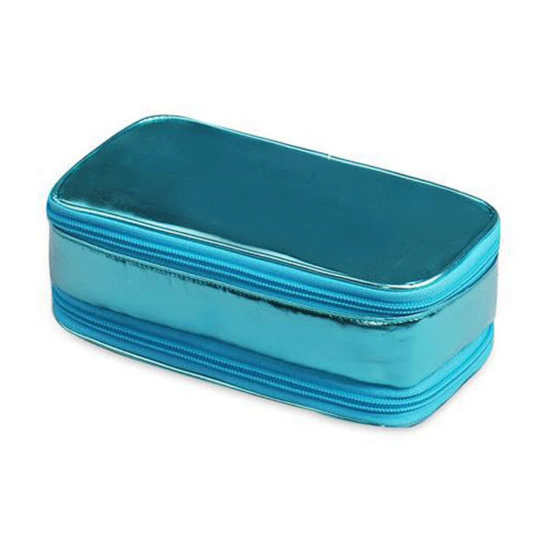 2014 simple style practical two compartment cosmetic bag, PU leather two zipper cosmetic packaging bag