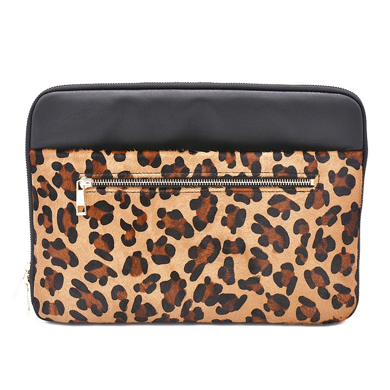 OEM luxury leather clutch bag animal fur pattern ladies handbag