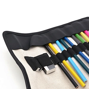 OEM canvas pencil bag with multiple pockets for school kids