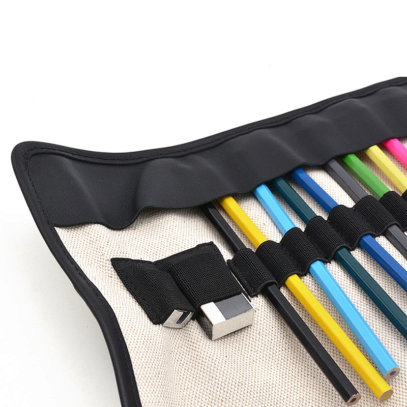 OEM canvas pencil bag with multiple pockets for school kids