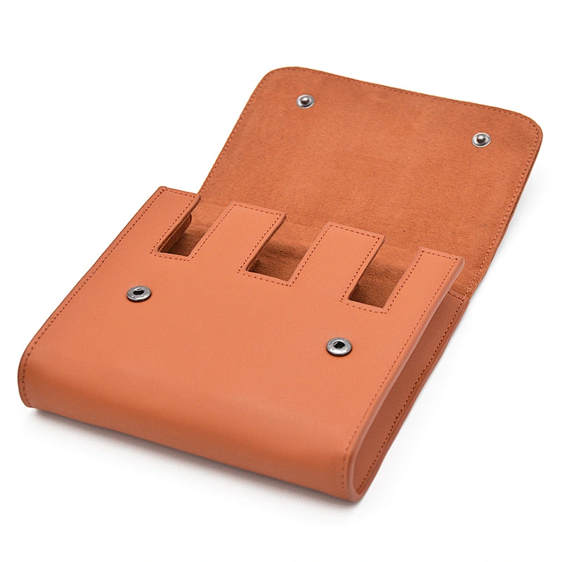 OEM leather high quality 3 pockets watch case with removable inner leather sheet