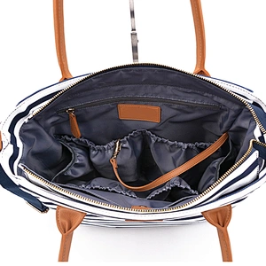 Blue Stripes Portable Mommy Handbag Diaper Handbag Neutral Easy-Carry Baby Bag With Changing Pad