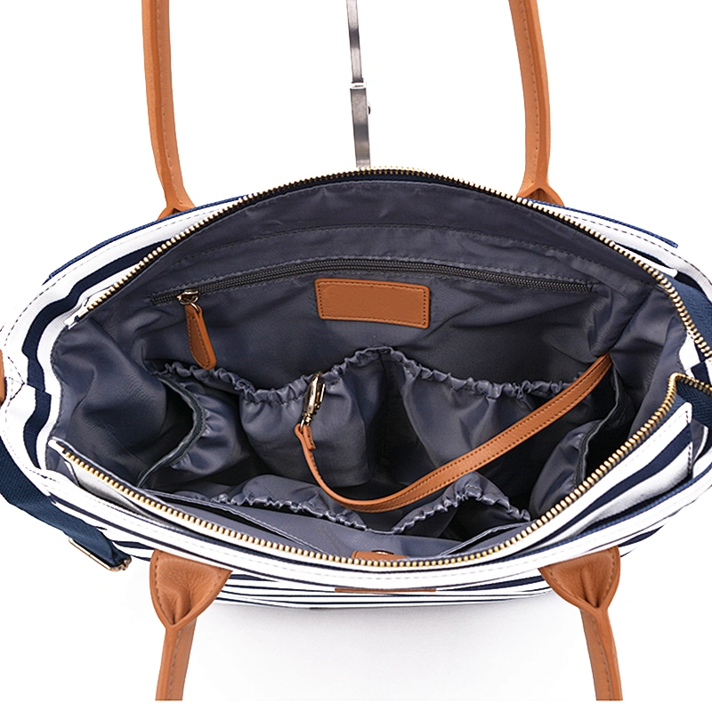 Blue Stripes Portable Mommy Handbag Diaper Handbag Neutral Easy-Carry Baby Bag With Changing Pad