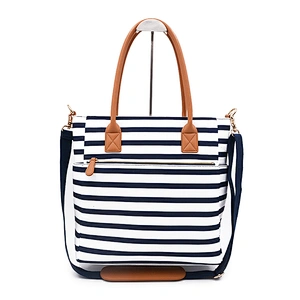 Blue Stripes Portable Mommy Handbag Diaper Handbag Neutral Easy-Carry Baby Bag With Changing Pad