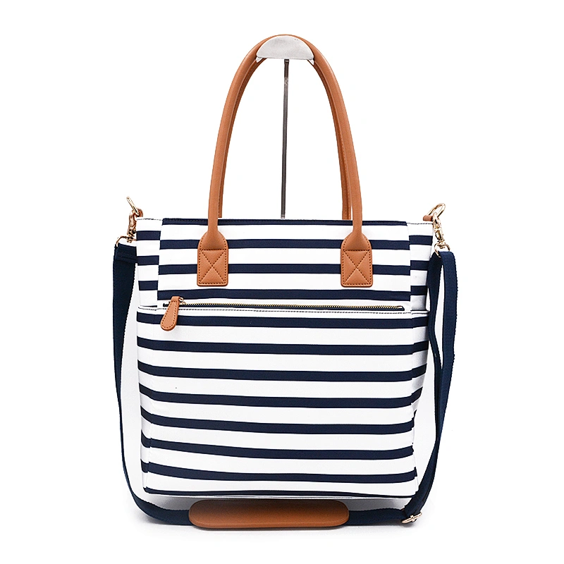 Blue Stripes Portable Mommy Handbag Diaper Handbag Neutral Easy-Carry Baby Bag With Changing Pad