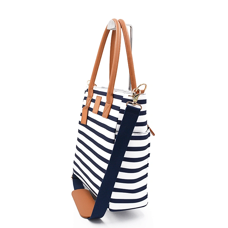 Blue Stripes Portable Mommy Handbag Diaper Handbag Neutral Easy-Carry Baby Bag With Changing Pad