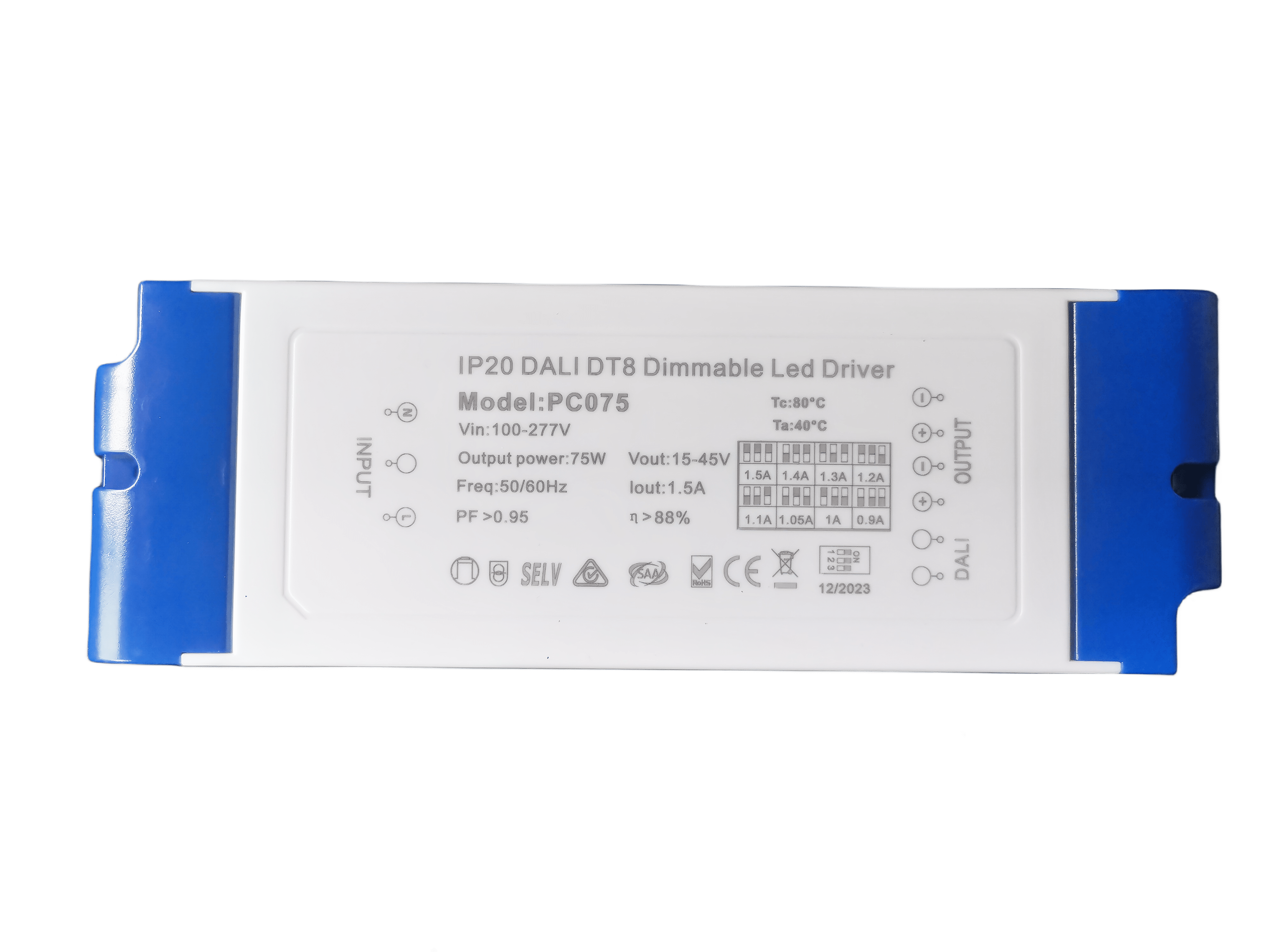 75W 24V DALI DT8 dimmable Class 2 led driver