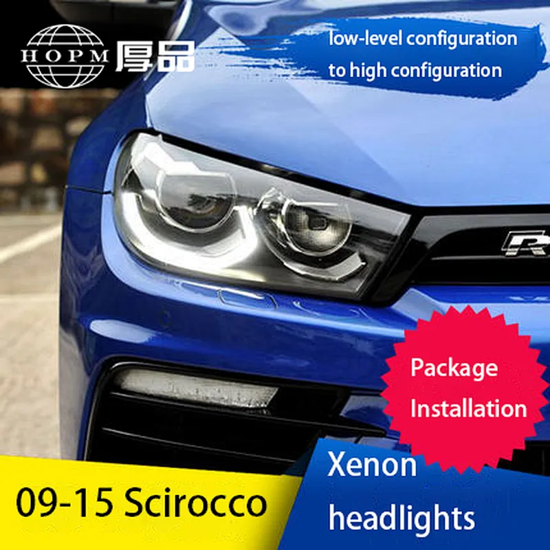 Headlight assembly low-level configuration to high configuration Xenon tuning headlights retrofit for 09-15 Volkswagen Scirocco