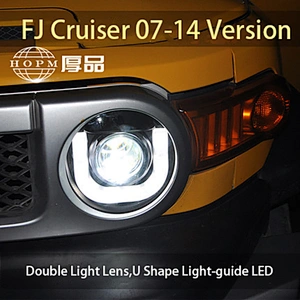 Headlights Double Light Lens U Shape Light-guide LED Angel Eyes Modified Xenon Tuning Light For FJ Cruiser 07-14 Version