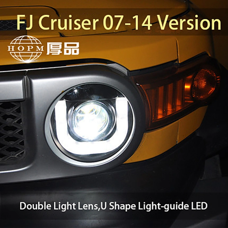 Headlights Double Light Lens U Shape Light-guide LED Angel Eyes Modified Xenon Tuning Light For FJ Cruiser 07-14 Version
