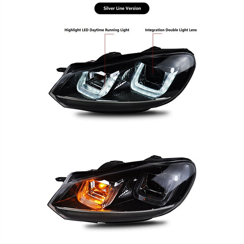 Xenon HeadLight Assembly Tuning Light Double U shape High And Low Integration Double Lens Modified For Golf 6 2010-2013