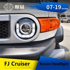 Headlights Double Light Lens U Shape Light-guide LED Angel Eyes Modified Xenon Tuning Light For FJ Cruiser 07-19 Version