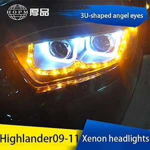 Headlights Xenon dual lens U-shaped angel eyes retrofit headlight assembly tuning light for 09-11 models Toyota Highlander