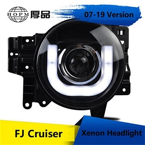 Headlights Double Light Lens U Shape Light-guide LED Angel Eyes Modified Xenon Tuning Light For FJ Cruiser 07-19 Version