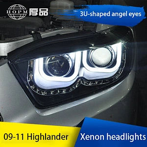 Headlights Xenon dual lens U-shaped angel eyes retrofit headlight assembly tuning light for 09-11 models Toyota Highlander