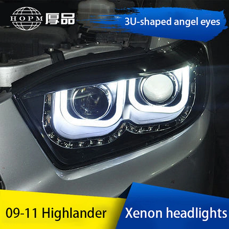 Headlights Xenon dual lens U-shaped angel eyes retrofit headlight assembly tuning light for 09-11 models Toyota Highlander