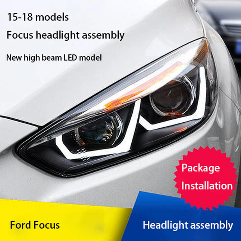 Headlight assembly lens led daytime running light conversion xenon lights tuning light for 15-18 Ford Focus
