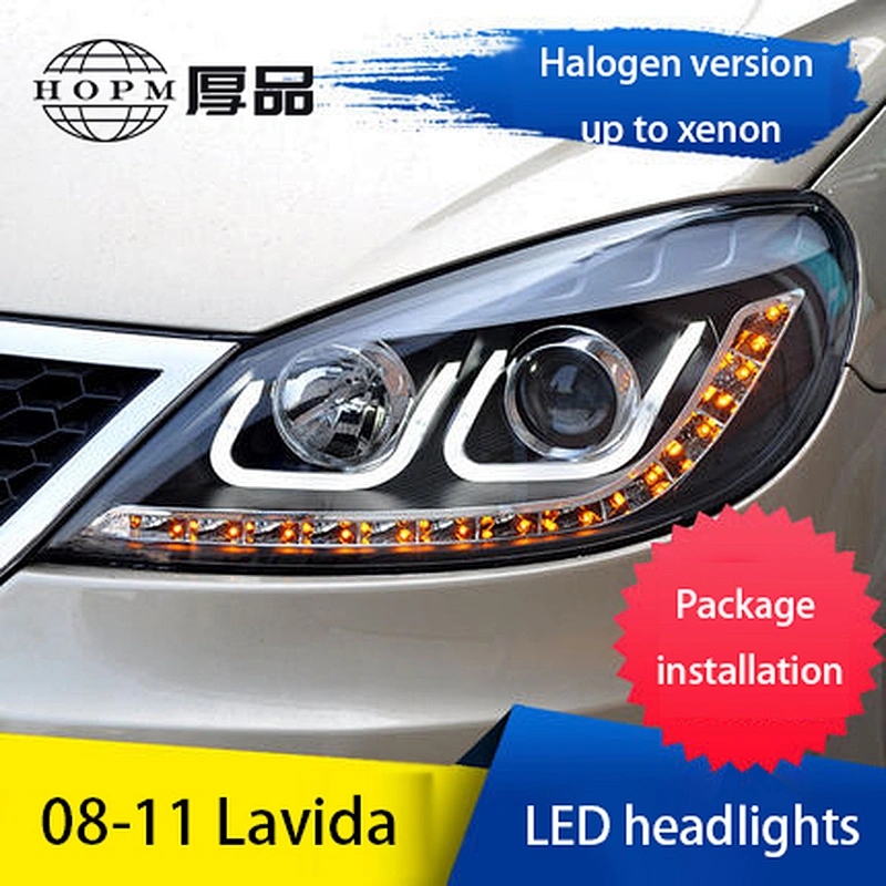 Headlight assembly xenon lens U-shaped light guide LED conversion tuning light for 08-11 models Volkswagen Lavida