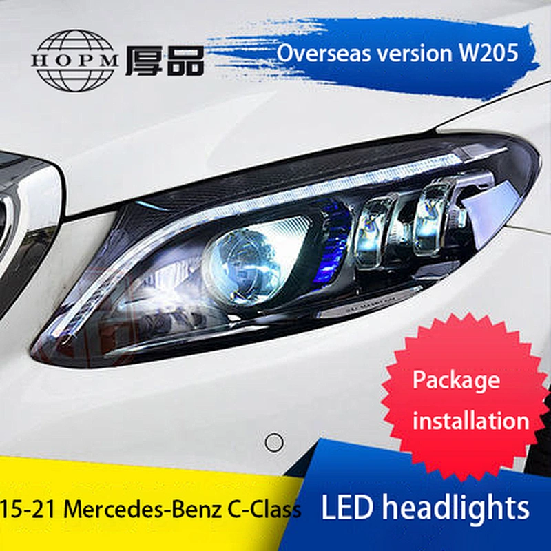 Headlight Assembly Full LED Tuning Light Source Retrofit Streaming Turn Signal for 15-21 Mercedes-Benz C-Class W205