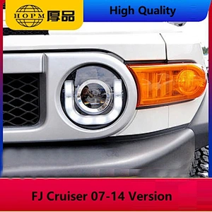 Headlights Double Light Lens U Shape Light-guide LED Angel Eyes Modified Xenon Tuning Light For FJ Cruiser 07-14 Version