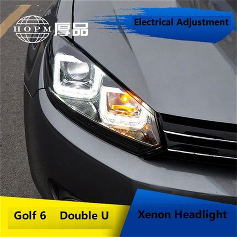 Xenon HeadLight Assembly Tuning Light Double U shape High And Low Integration Double Lens Modified For Golf 6 2010-2013