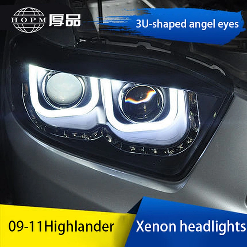 Headlights Xenon dual lens U-shaped angel eyes retrofit headlight assembly tuning light for 09-11 models Toyota Highlander