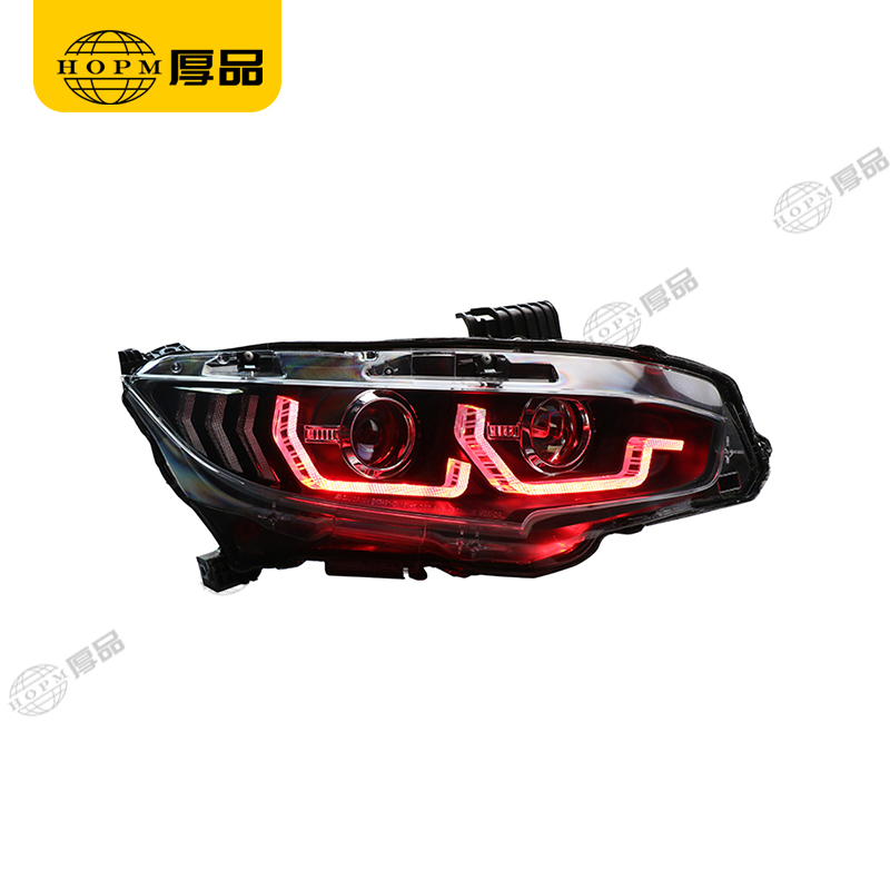 Headlight Assembly Tuning Light Modified Automotive lighting Double Beam A Touch Of Red Horse Racing For CI-VIC 10TH 16-18