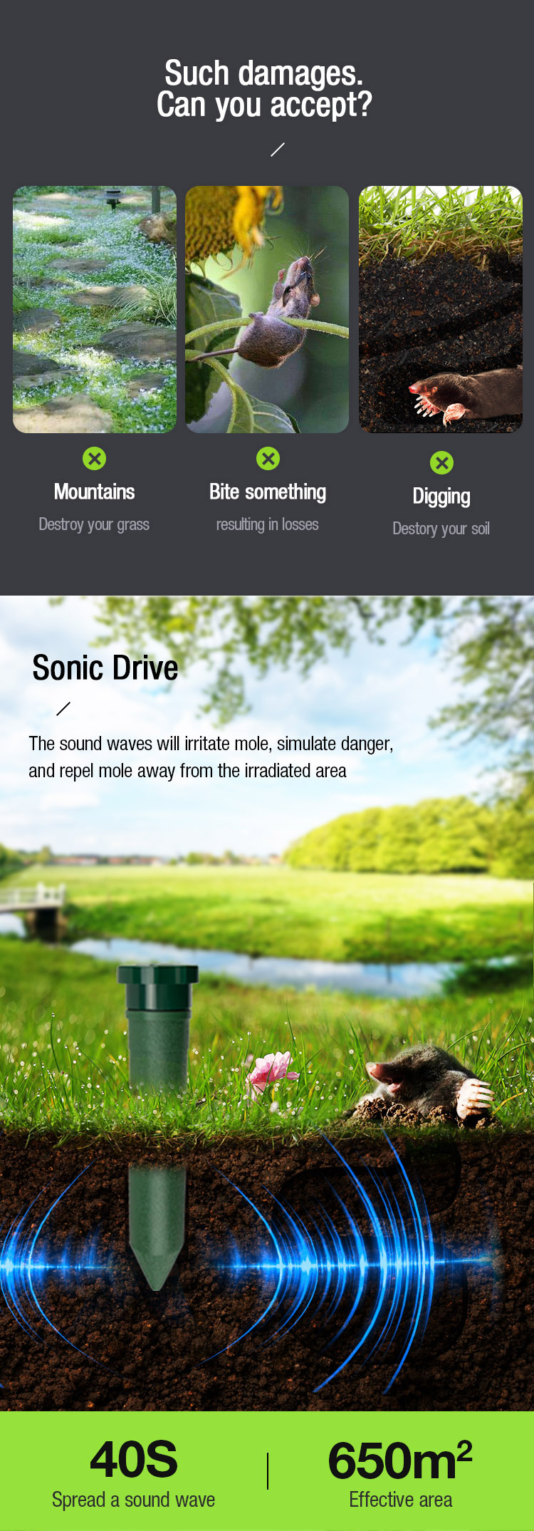 sonic mole repeller manuafacturer