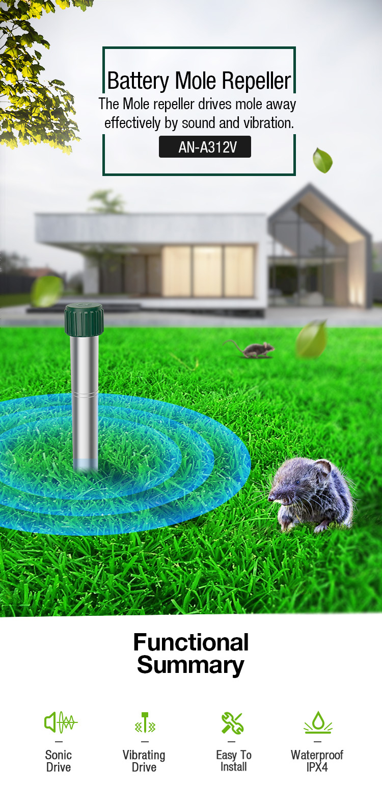 sonic mole repeller manufacturer