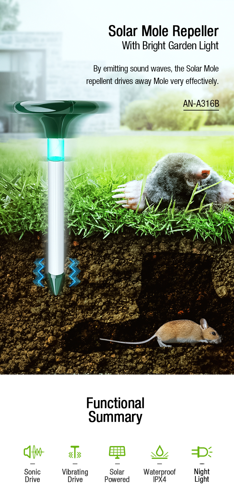 solar mole repeller led light manufacturer